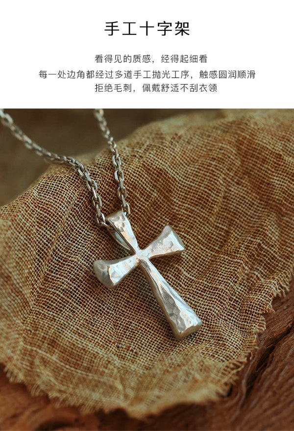 Handmade 999 Fine Silver Cross Necklace, Vintage Unisex Pendant, Minimalist Daily Wear Gift, Small & Large Sizes