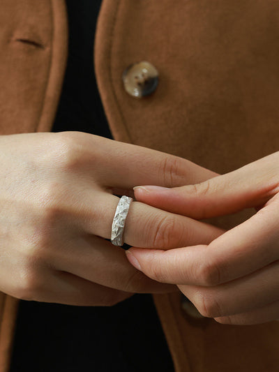 Xunshan Mountain Ring, Handmade 999 Fine Silver Adjustable Open Ring, Chinese-Style Unisex, Gift Boxed