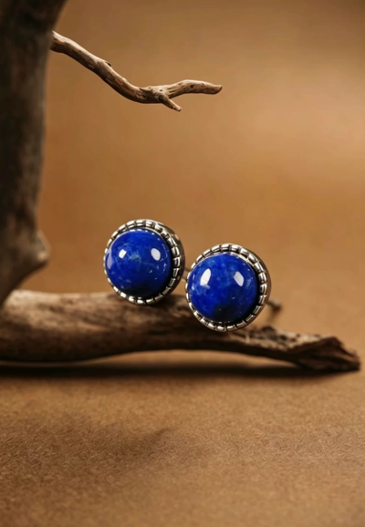 Women's Natural Lapis Lazuli Stud Earrings, S925 Sterling Silver, Minimalist Everyday Jewelry