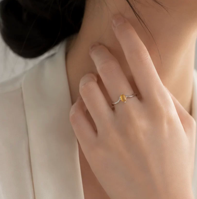 Natural Citrine Minimalist Ring, S925 Sterling Silver Jewelry for Women