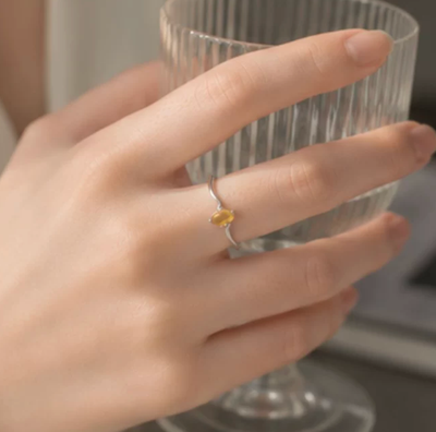 Natural Citrine Minimalist Ring, S925 Sterling Silver Jewelry for Women