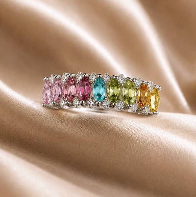 Natural Tourmaline Rainbow Gradient Gemstone Ring S925 Sterling Silver