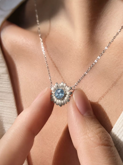 Natural Topaz Pendant Necklace for Women, 925 Sterling Silver, Hand-brushed