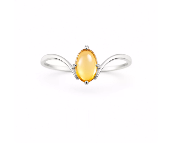 Natural Citrine Minimalist Ring, S925 Sterling Silver Jewelry for Women