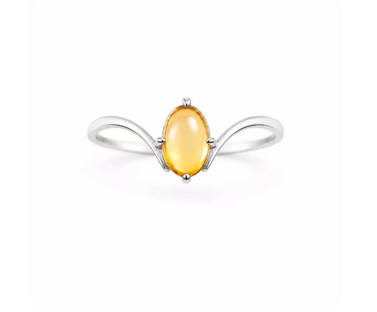 Natural Citrine Minimalist Ring, S925 Sterling Silver Jewelry for Women