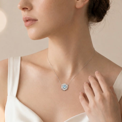 Natural Topaz Pendant Necklace for Women, 925 Sterling Silver, Hand-brushed