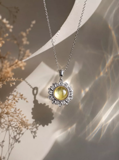 Women's S925 Sterling Silver Necklace with Natural Citrine Pendant