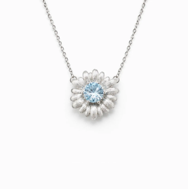 Natural Topaz Pendant Necklace for Women, 925 Sterling Silver, Hand-brushed