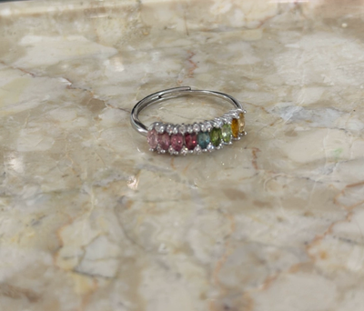 Natural Tourmaline Rainbow Gradient Gemstone Ring S925 Sterling Silver