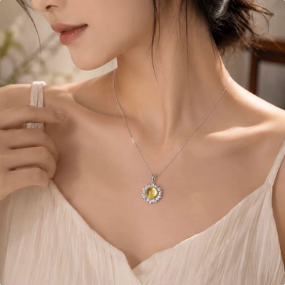 Women's S925 Sterling Silver Necklace with Natural Citrine Pendant