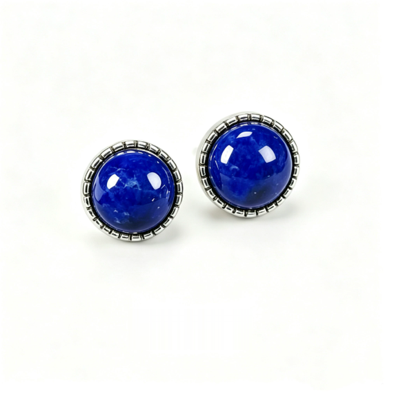 Women's Natural Lapis Lazuli Stud Earrings, S925 Sterling Silver, Minimalist Everyday Jewelry