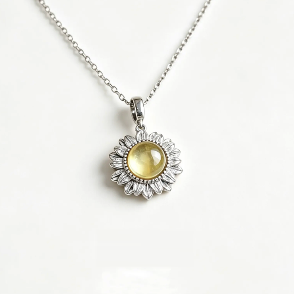 Women's S925 Sterling Silver Necklace with Natural Citrine Pendant