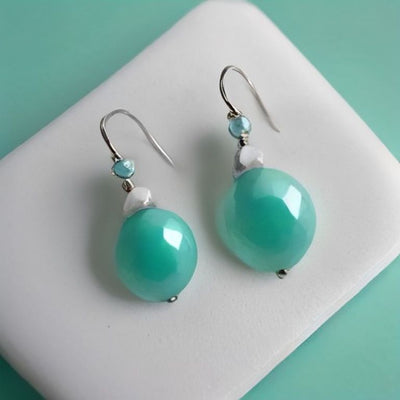 Amazonite Sun Huggie Earrings in 925 sterling silver