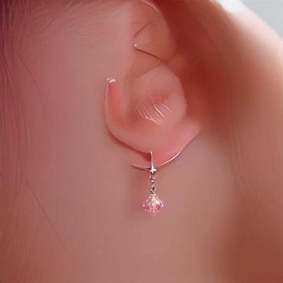 Rose Quartz Snowflake Dangle Earrings in 925 sterling silver