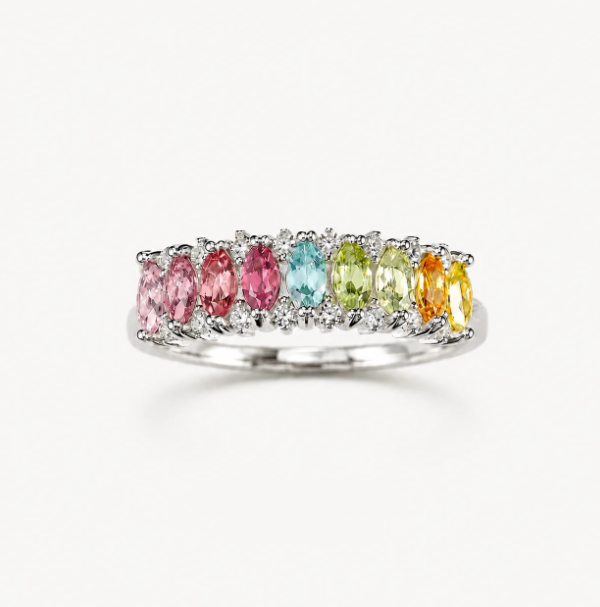 Natural Tourmaline Rainbow Gradient Gemstone Ring S925 Sterling Silver